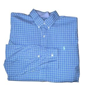 Ralph Lauren Blue Plaid Long Sleeve Button Down 100% Cotton Men’s Size XXL